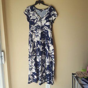 Navy Blue Floral Midi Dress - Chaps - Large